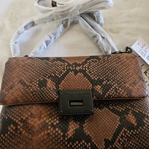 Nicole Miller Tan and Black Snake Print Shoulder / Crossbody ? Bag